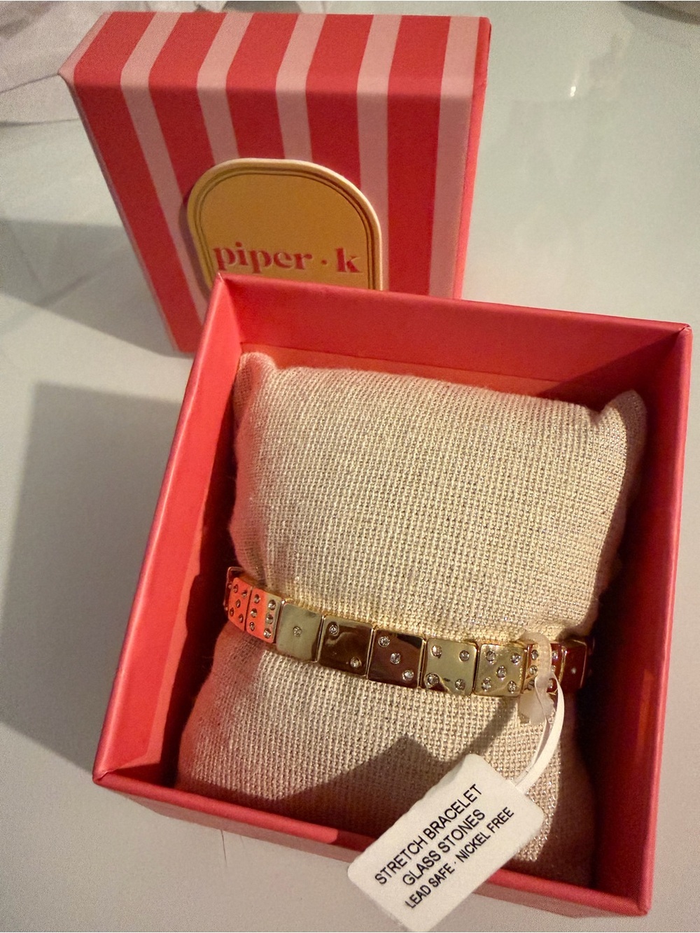 Piper k Gold Tone dice Stretch Bracelet with Crystal Accents